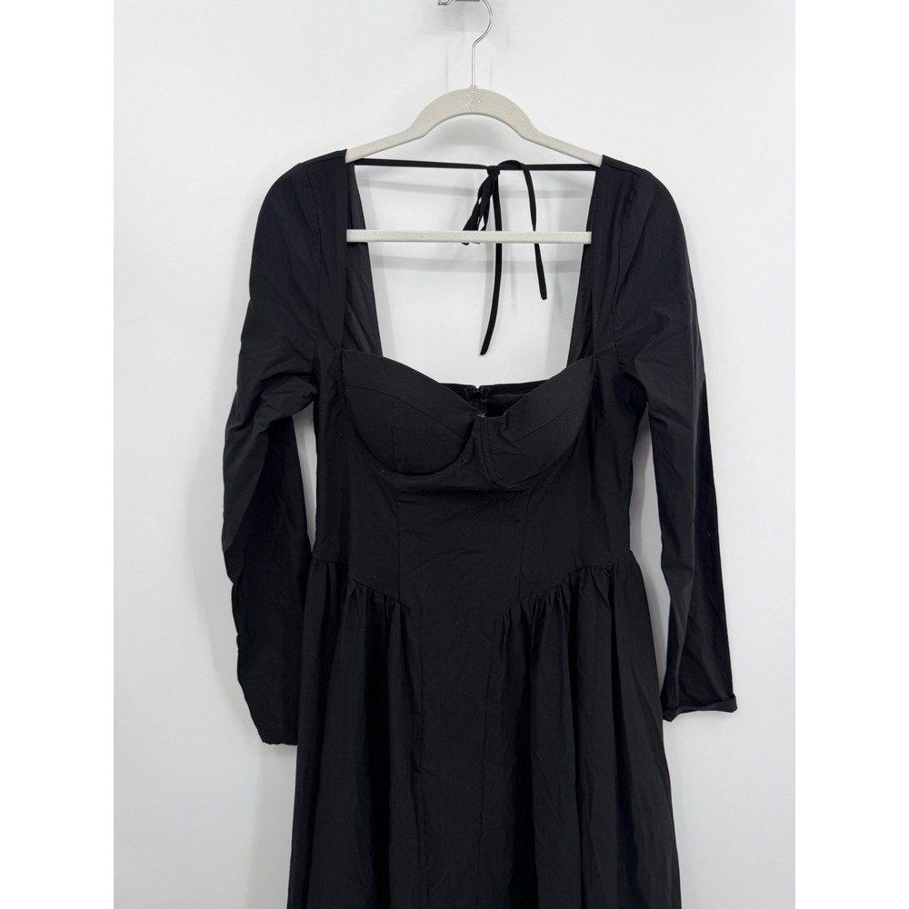 Marthea Bustier Midi Dress Womens L Black Long Sleeve Sweetheart Tie Back - Picture 2 of 9
